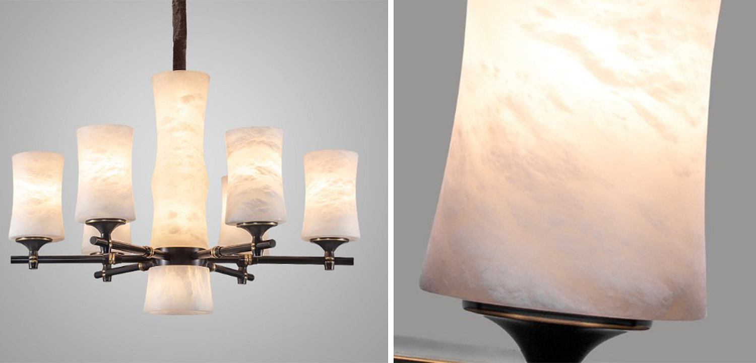 Дизайнерская люстра 6 плафонов из натурального мрамора Marble Shades Chandelier Дизайнерская люстра 6 плафонов из натурального мрамора Marble Shades Chandelier - Loft-Concept в Омске