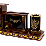 Настольный письменный набор с часами из природного камня обсидиана Royal Set варинант исполнения - 3 | Loft Concept в Омске