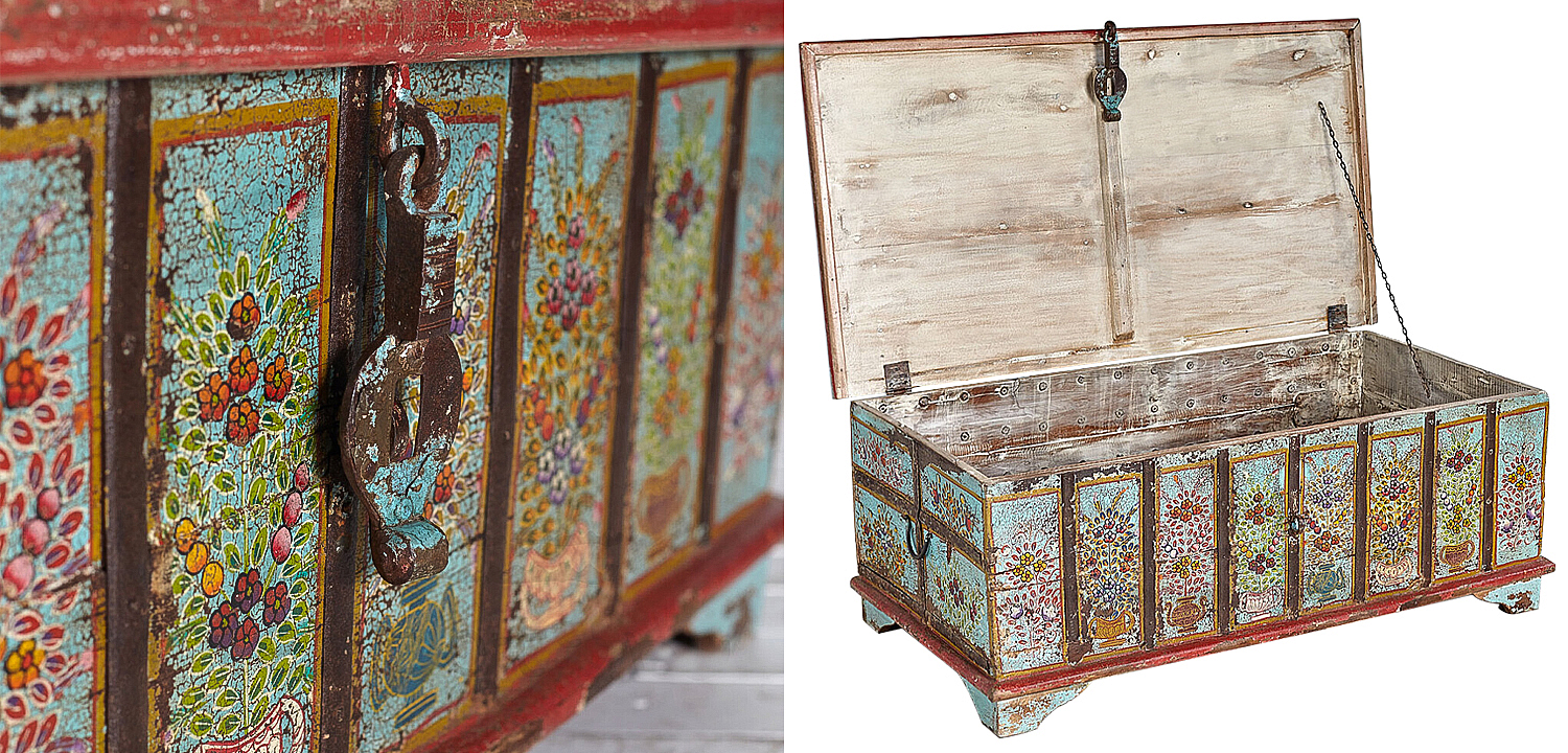 Сундук ручная роспись Pran Antique Indian Painted Chest Сундук ручная роспись Pran Antique Indian Painted Chest - Loft-Concept в Омске