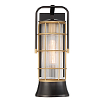 Настенный фонарь цилиндрической формы с рифленым стеклом в золотом каркасе на черном прямоугольном основании Eurofase варинант исполнения - 2 | Loft Concept в Омске