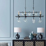 Люстра линейная черная с круглыми прозрачными подвесками  Horizontal Rectangular Chandelier варинант исполнения - 2 | Loft Concept в Омске