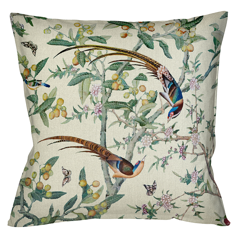 Подушка декоративная с изображением птицы в саду Beige Chinoiserie Birds in the Garden Cushion Мульти Бежевый Подушка декоративная с изображением птицы в саду Beige Chinoiserie Birds in the Garden Cushion Мульти Бежевый в Омске | Loft Concept