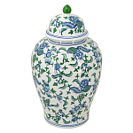 Ваза с крышкой и зелено-голубым цветочным узором на белом фоне Blue & White Ornament варинант исполнения - 1 | Loft Concept в Омске