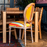 Стул бежевый в разноцветную полоску из натурального бука с изображением птиц и цветов Blooming Birds Colorful Stripes Chair варинант исполнения - 4 | Loft Concept в Омске