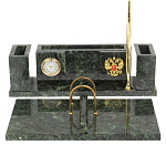 Настольный письменный набор из змеевика с подставкой под календарь и часами Successful Leader варинант исполнения - 1 | Loft Concept в Омске