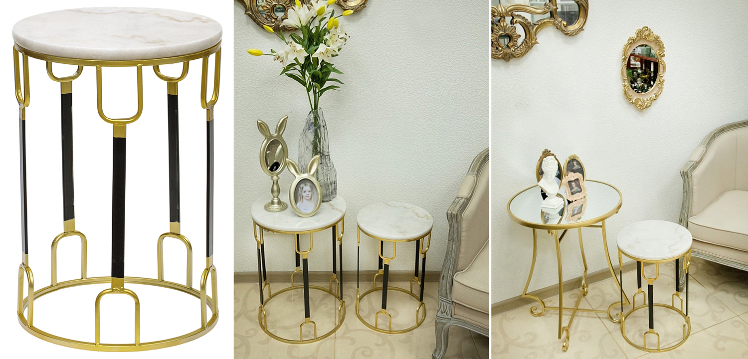 Приставной стол Dorius Side Table white marble high Приставной стол Dorius Side Table white marble high - Loft-Concept в Омске