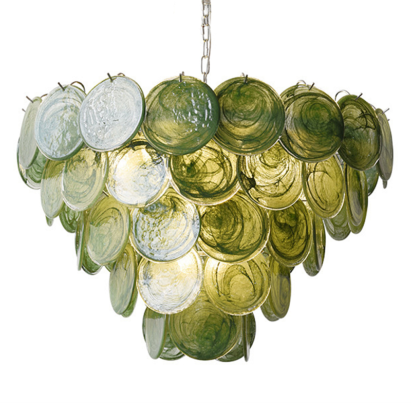 Люстра из зеленых стеклянных дисков с перламутровым эффектом Green Glowing Glaze Зеленый Серебряный Люстра из зеленых стеклянных дисков с перламутровым эффектом Green Glowing Glaze Зеленый Серебряный в Омске | Loft Concept