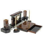 Настольный письменный набор с часами из природного камня обсидиана Royal Stone варинант исполнения - 3 | Loft Concept в Омске