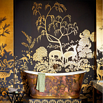 Обои ручная роспись в стиле Арт-деко Rateau Original colourway on Deep Rich Gold gilded paper варинант исполнения - 1 | Loft Concept в Омске