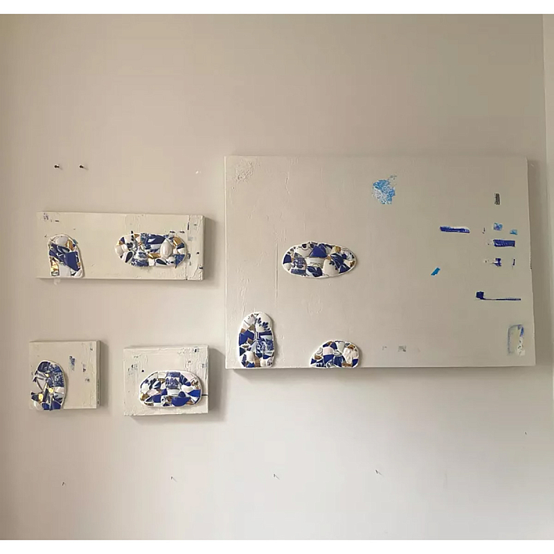 Панно «Fragments» Белый Золотой Синий Голубой Панно «Fragments» Белый Золотой Синий Голубой в Омске | Loft Concept