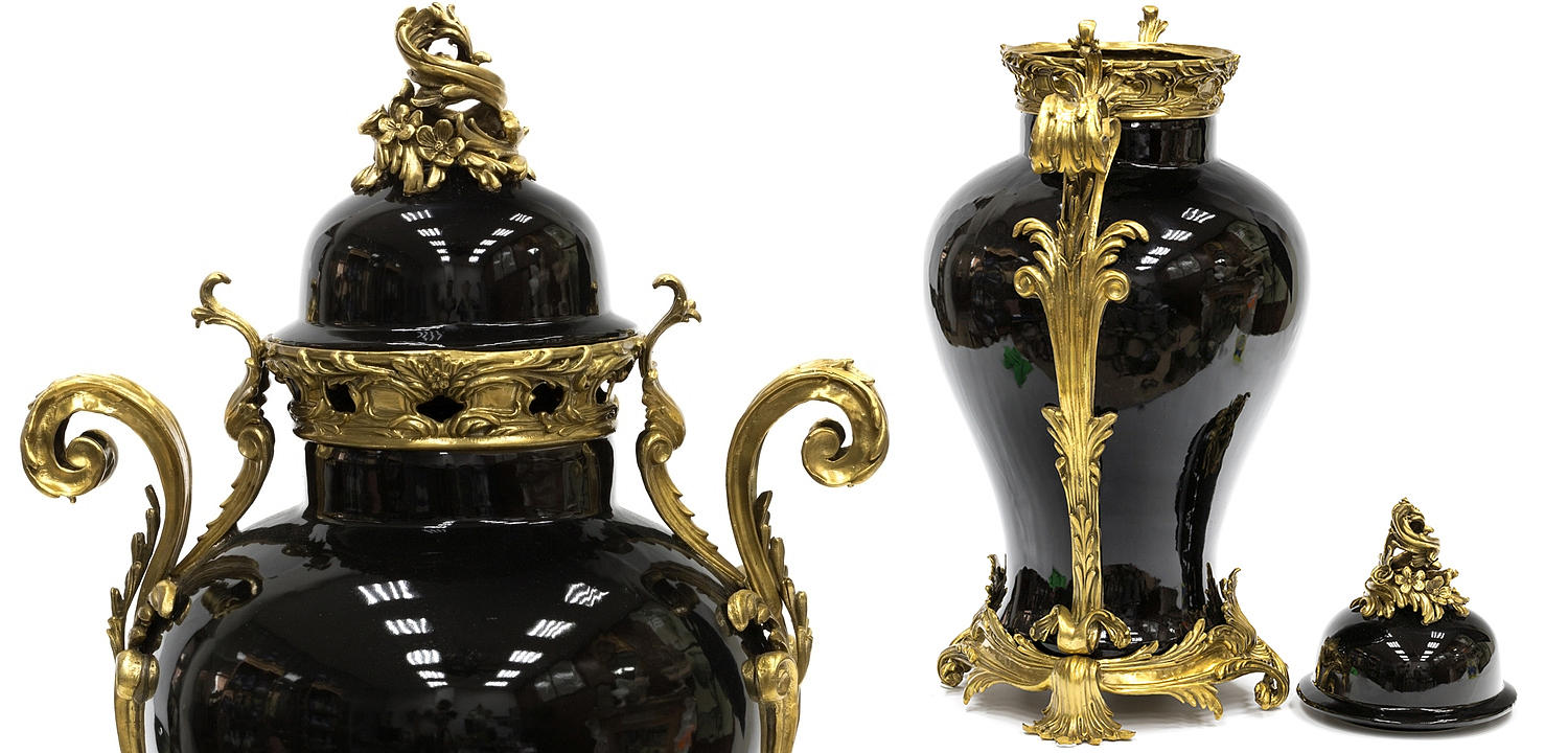 Большая ваза Selenia Black Vase Bronze Patterns Большая ваза Selenia Black Vase Bronze Patterns - Loft-Concept в Омске