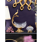 Чаша из прозрачного стекла на бронзовой подставке в виде павлина с рельефным хвостом Eden Garden варинант исполнения - 3 | Loft Concept в Омске