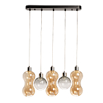 Люстра с 3-мя плафонами волнообразной формы цвета янтарь и 2-мя прозрачными шарообразными плафонами Lucid Rain  варинант исполнения - 2 | Loft Concept в Омске