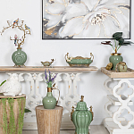 Кувшин зеленого цвета из фарфора с бронзовой крышкой и изогнутой ручкой Eden Garden porcelain and bronze варинант исполнения - 3 | Loft Concept в Омске