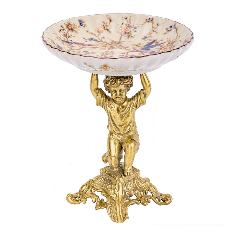 Чаша с цветочным орнаментом на ножке в виде бронзового ангела Eden Garden Мульти Бронза в Омске | Loft Concept 