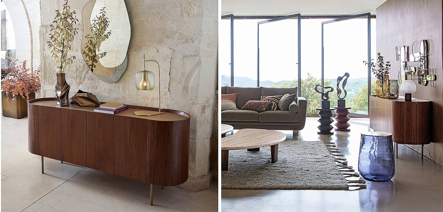 Комод округлой формы Walnut and Leather массив ореха и столешница из натуральной кожи Комод округлой формы Walnut and Leather массив ореха и столешница из натуральной кожи - Loft-Concept в Омске