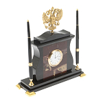 Часы настольные с Гербом России и 2-мя шариковыми ручками в комплекте Stone Clock варинант исполнения - 6 | Loft Concept в Омске