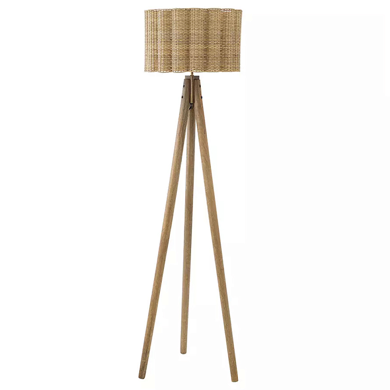 Торшер с плетеным абажуром на основании в виде треноги Lamp with Wicker Lampshade Бежевый в Омске | Loft Concept 