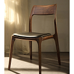 Стул деревянный с мягким сиденьем из черной натуральной кожи Moon Walnut Furniture варинант исполнения - 11 | Loft Concept в Омске