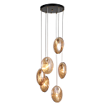 Люстра каскадная с 6-ю стеклянными круглыми плафонами янтарного цвета Savio Glass Disc Light варинант исполнения - 1 | Loft Concept в Омске