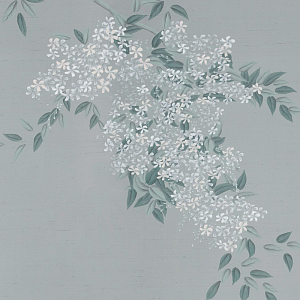 Обои ручная роспись Jasmine Standard colourway on Wood Ash slub silk