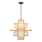 Подвесной светильник фигурный из деревянных прутьев с плафоном из натуральной ткани Light Inside the Cell варинант исполнения - 1 | Loft Concept в Омске
