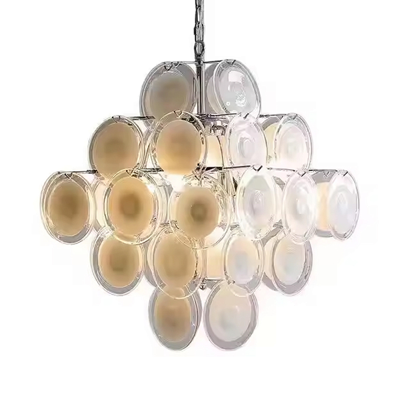 Люстра с каскадом из круглых декоративных элементов White Clear Glass Chandelier Белый Хром Прозрачный Люстра с каскадом из круглых декоративных элементов White Clear Glass Chandelier Белый Хром Прозрачный в Омске | Loft Concept