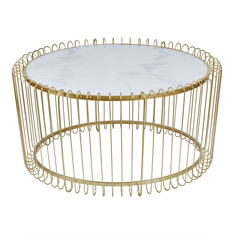 Журнальный столик с столешницей из мрамора на металлическом основании Table Vertical Planes Белый Золотой в Омске | Loft Concept 