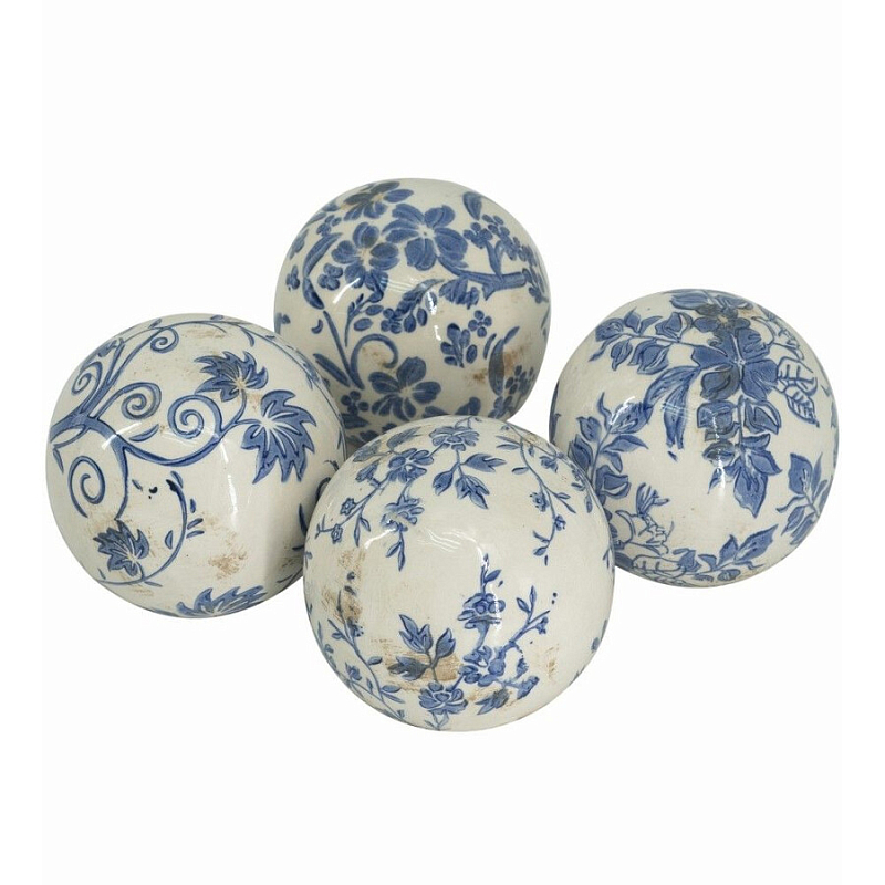 Набор керамических шаров с синей росписью Oriental Blue & White Ornament Vases Белый Синий Набор керамических шаров с синей росписью Oriental Blue & White Ornament Vases Белый Синий в Омске | Loft Concept