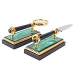 Настольный письменный набор из малахита и долерита с декором в виде герба России Leader Organizer варинант исполнения - 5 | Loft Concept в Омске