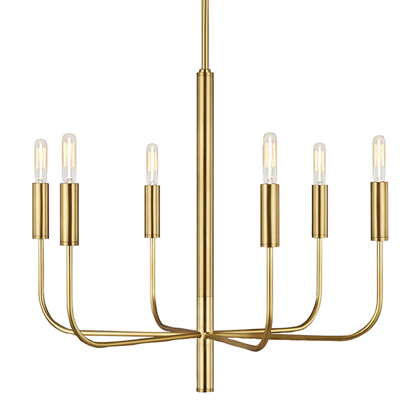 Люстра с 6-ю лампами на тонких изогнутых рожках в современном стиле Feiss Латунь Никель в Омске | Loft Concept 