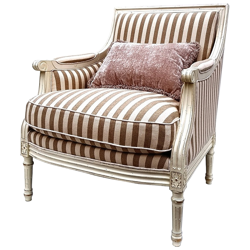 Кресло в полоску в стиле прованс Modeste Provence Armchair Бежевый Коричневый Кресло в полоску в стиле прованс Modeste Provence Armchair Бежевый Коричневый в Омске | Loft Concept
