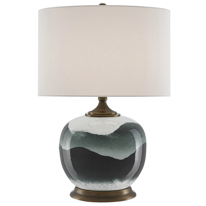 Настольная лампа с волнистым принтом Green Wavy Lamp Зеленый Белый Латунь Античная полированная Настольная лампа с волнистым принтом Green Wavy Lamp Зеленый Белый Латунь Античная полированная в Омске | Loft Concept
