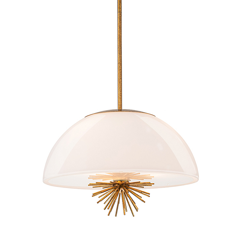 Подвесной светильник золотого цвета с полусферическим опаловым плафоном и декоративным элементом Elstead Lighting Молочный Золотой в Омске | Loft Concept 