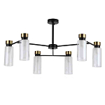 Люстра потолочная с 6-ю цилиндрическими плафонами из стекла и черным каркасом Noir Poise варинант исполнения - 1 | Loft Concept в Омске