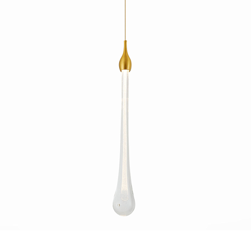 Подвесной светильник с плафоном в форме капли на золотистом каркасе Raindrop Прозрачное Стекло Золотой в Омске | Loft Concept 