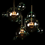 Люстра подвесная с прозрачными бирюзовыми стеклянными шарами и круглым основанием 3 лампы Giopato & Coombes варинант исполнения - 6 | Loft Concept в Омске