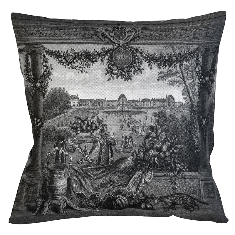 Декоративная подушка Tuileries Square Pillow Черно-белый Бежевый Декоративная подушка Tuileries Square Pillow Черно-белый Бежевый в Омске | Loft Concept