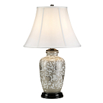 Настольная лампа с фарфоровым основанием с декоративным орнаментом и белым абажуром на темной круглой подставке Elstead Lighting варинант исполнения - 11 | Loft Concept в Омске