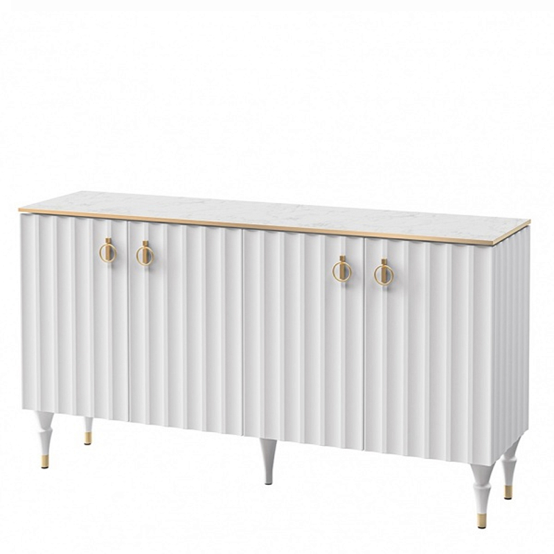 Консоль четырёхдверная с белым рельефным фасадом Expanses of Beauty Белый Золотой Белый Мрамор Bianco в Омске | Loft Concept 