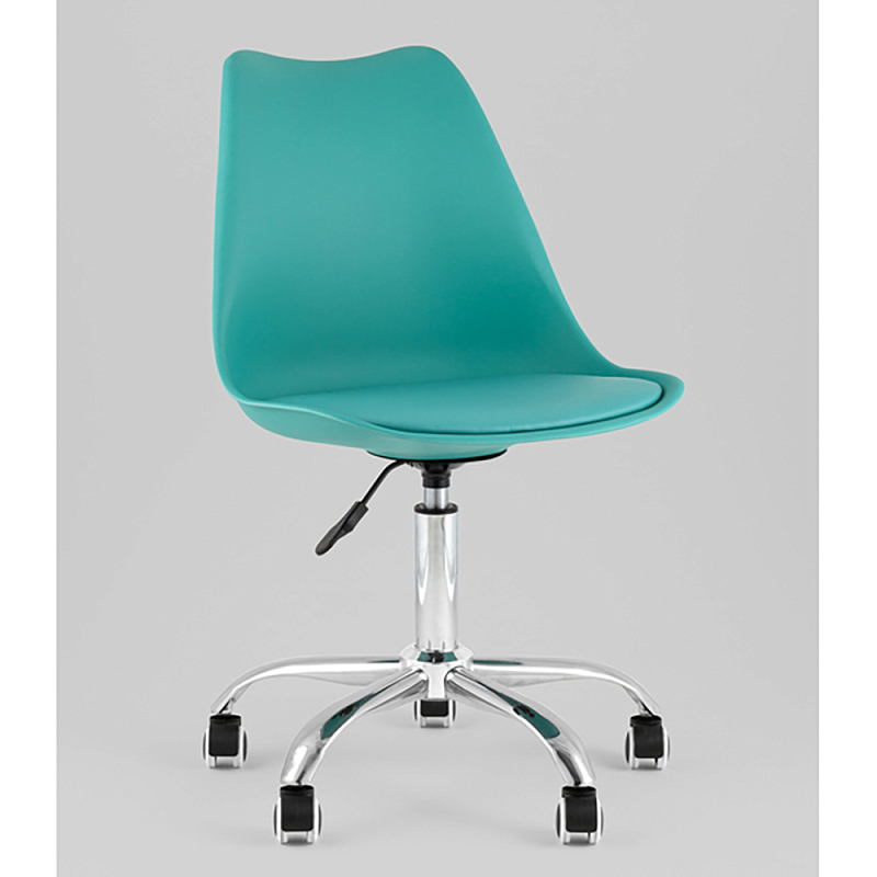 Офисный стул на металлическом основании EGGERY Blue пластик Черный Бирюзовый Хром в Омске | Loft Concept 