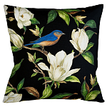 Декоративная подушка чёрная с изображением птицы в саду Blooming Blue Birds варинант исполнения - 1 | Loft Concept в Омске