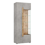 Шкаф-витрина с фасадом цвета серый бетон и стеклянными дверками Grace of Furniture варинант исполнения - 2 | Loft Concept в Омске