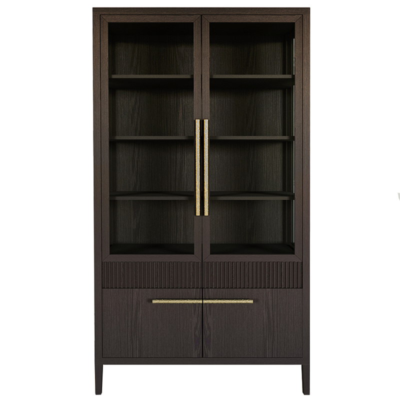 Витрина Primo со стеклянными фасадами и буфетом шпон Темный орех Темный дуб Золотой в Омске | Loft Concept 