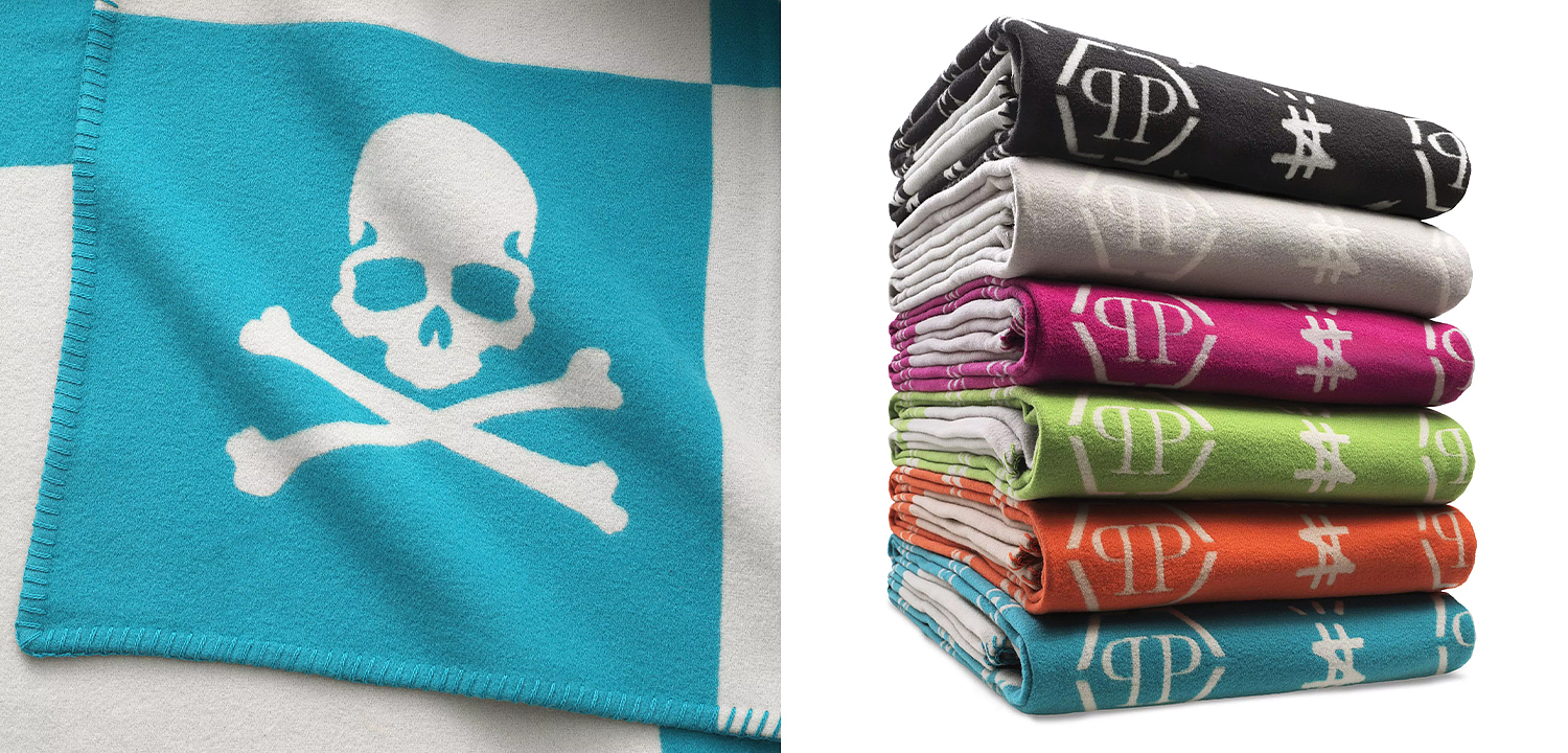 Плед Philipp Plein Plaid Cashmere Skull Blue Плед Philipp Plein Plaid Cashmere Skull Blue - Loft-Concept в Омске