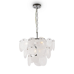 Люстра из белых стеклянных дисков на серебрянном каркасе White Glowing Reflectors варинант исполнения - 3 | Loft Concept в Омске