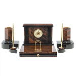 Настольный письменный набор с часами из природного камня обсидиана Royal Stone варинант исполнения - 1 | Loft Concept в Омске