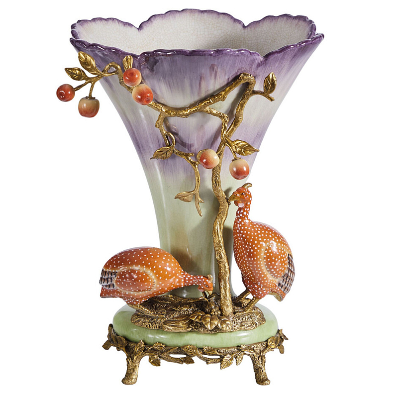 Ваза с цесарками из фарфора с бронзовыми элементами Garden of Eden Бронза Мульти в Омске | Loft Concept 