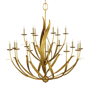 Большая люстра с декором в виде тонких листьев Long Thin Golden Leaves