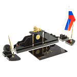 Настольный письменный набор из чёрного обсидиана с декором в виде льва Golden Lion варинант исполнения - 2 | Loft Concept в Омске